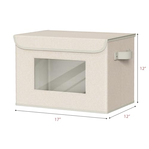 Univivi Collapsible Stackable Storage Bins with Lids [4-Pack] Foldable Fabric Closet Organizer Basket, Closet Organizers and Storage Cube Storage Bin for Home, Office, Bedroom (Beige, 17“ x 12” x 12") - color: Beige Pattern, size: 17''-4 Pack