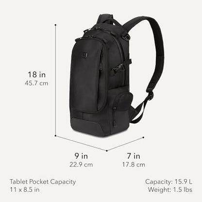 SwissGear 3598 Backpack Narrow Daypack, Black Ballistic, 18-Inch - color: Black Ballistic