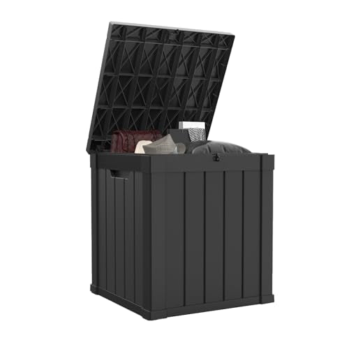 50 Gallon Waterproof Outdoor Storage Box,Resin Deck Box,Lockable Outside Storage Box Container for Patio Furniure,Garden,Tools (50 Gallon,Black) - color: Black, size: 50 Gallon