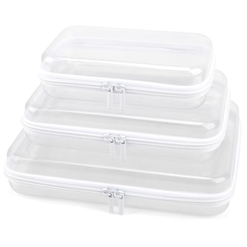YOPCDJ 3 Pack Clear Hard Shell Zipper Case, Clear Zipper Pouches Waterproof Makeup Organizer & Travel Toiletry Bag, Diaper Bag Organizing Pouches, Plastic Pouch for Office Home Storage, LMS - color: White, size: L+M+S