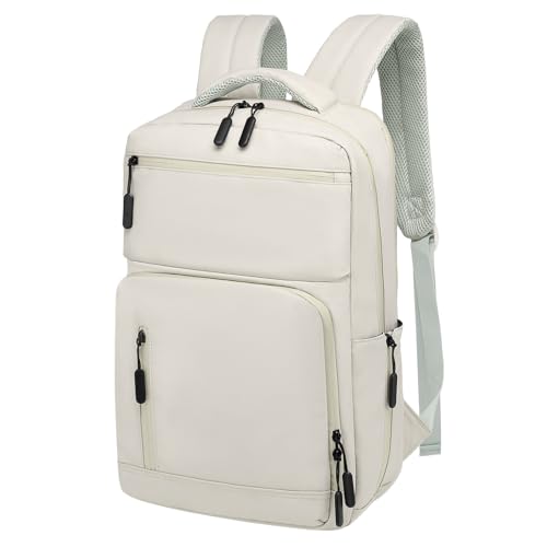 Waterproof Laptop Backpack for Men & Women, Flight Approved Anti-Theft Daypack with 15.6-inch Laptop Sleeve (Beige) - color: Beige