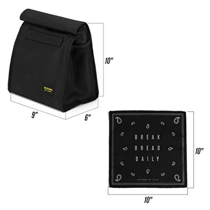 2nd Childhood Rolltop Lunch Bag for Work or School – Compact, Foldable & Low Profile Design – Insulated Reusable Bag with Handle – Slim, Durable & Stylish - 3.5L (Black) - color: Black