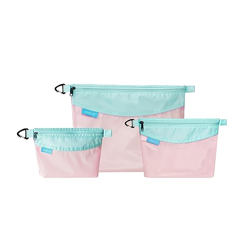 pack all 3 Pcs Water-resistant Material Zipper Pouch Set, Mesh Zipper Bags for Storage, Travel, Office (Pink) - color: Pink, size: Set