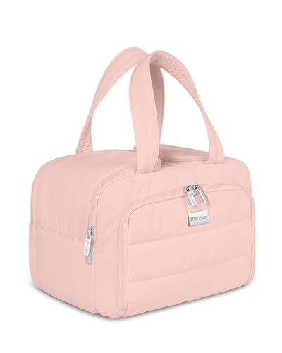 TOPDesign Travel Toiletry Bag for Women, Puffer Large Toiletry Bag, Lightweight Cosmetic Makeup Organizer with Handle for Traveling, Accessories, Essentials, Toiletries (Pink) - color: Pink