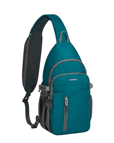 WATERFLY Small Crossbody Sling Bag: RFID Sling Backpack Chest Bag Travel Shoulder Multiple Pockets Hiking Daypack for Man Woman - color: Teal Blue