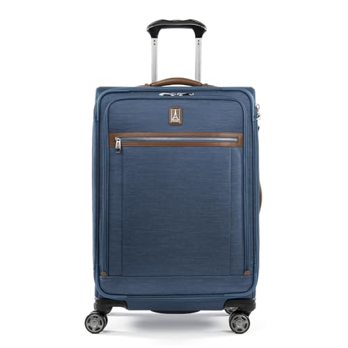 Travelpro Platinum Elite Softside Expandable Checked Luggage, 8 Wheel Spinner Suitcase, TSA Lock, Men and Women, Coastal Blue, Checked Medium 25-Inch - color: Coastal Blue, size: Checked-Medium 25-Inch