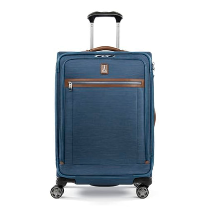 Travelpro Platinum Elite Softside Expandable Checked Luggage, 8 Wheel Spinner Suitcase, TSA Lock, Men and Women, Coastal Blue, Checked Medium 25-Inch - color: Coastal Blue, size: Checked-Medium 25-Inch