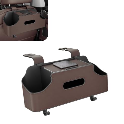 1 PC Car Seat Back Organizer, Car Back Seat Multi-Function Storage Box with 2 Drink Cup Holders, 11.42" x 3.35" Leather Tissue Organizer, Universal for Most Cars, Trucks, SUVs (Brown) - color: Brown