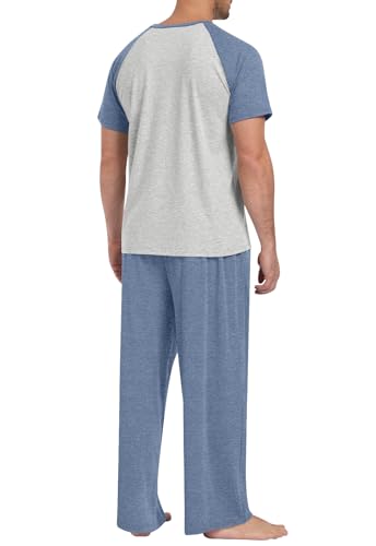 Yincro Mens Pajamas Set Lightweight Loungewear Short Sleeve Top and Pants Soft Sleepwear Pjs Sets - color: Gray Blue-light Gray, size: Small