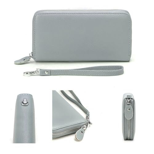 Moflycom Womens Wallet RFID Blocking Genuine Leather Zip Around Wallet Clutch Wristlet Travel Long Purse for Women - color: Sky Blue