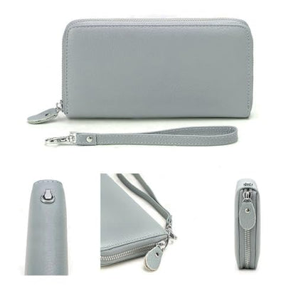 Moflycom Womens Wallet RFID Blocking Genuine Leather Zip Around Wallet Clutch Wristlet Travel Long Purse for Women - color: Sky Blue