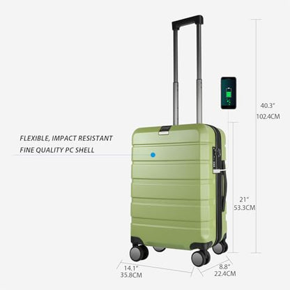KROSER Hardside Expandable Carry On Luggage with Spinner Wheels & Built-in TSA Lock, Durable Suitcase Rolling Luggage with USB Port, Carry-On 20-Inch, Green - color: Green