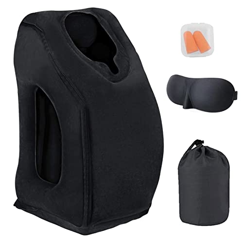 Inflatable Travel Pillows for Airplane, Blow Up Neck Pillow for Sleeping, Airplane Travel Essentials for Long Flight Support Head, Neck and Lumbar, Used for Car/Bus/Train/Office Rest, Adults Kids - color: Black