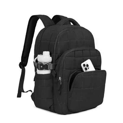 CLUCI 17.3 Inch Laptop Backpack for Women, Anti Theft Travel Backpack, Puffer Quilted Work Backpack, Water Resistant College Bookbag, Carry on backpack with RFID (Black) - color: Black