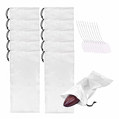 GONGKANGYUAN 10 Pack Shoe Bags for Travel Satin Fabric Shoe Bag with Drawstring for Men Women Travel Protecting Storing Shoes - color: White