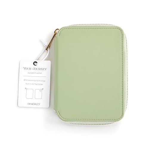 DEMDACO Passport Wallet With RFID Protection and Built In Tracker Holder 4 x 6 Inch Vegan Leather Sage Green - color: Sage Green