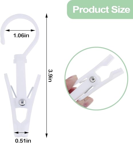 15 Pcs Plastic Travel Swivel Hanging Laundry Hooks Clip, Curtain Clips White - color: White