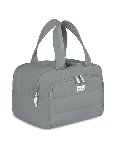 TOPDesign Travel Toiletry Bag for Women, Puffer Large Toiletry Bag, Lightweight Cosmetic Makeup Organizer with Handle for Traveling, Accessories, Essentials, Toiletries (Grey) - color: Grey