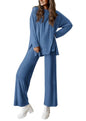 PRETTYGARDEN Women's Two Piece Lounge Sets Matching Long Sleeve Shirts Wide Leg Pants Tracksuits Travel Outfits Fall Clothes - color: Blue, size: Medium