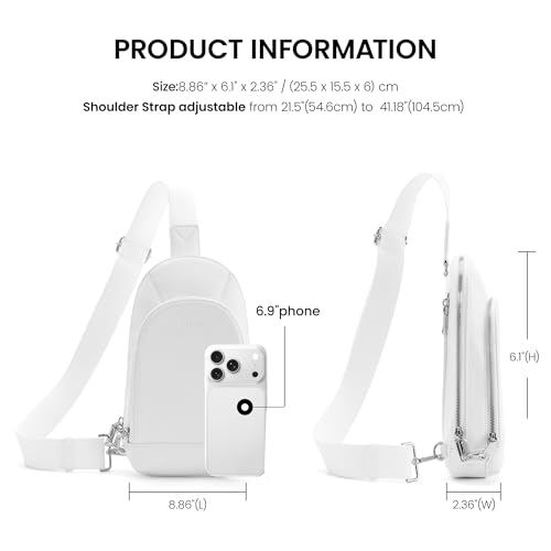befen Genuine Leather Sling Bag for Women Anti Theft Crossbody Chest Bags Leather Fanny Packs for Travel with RFID Card Slots - color: White
