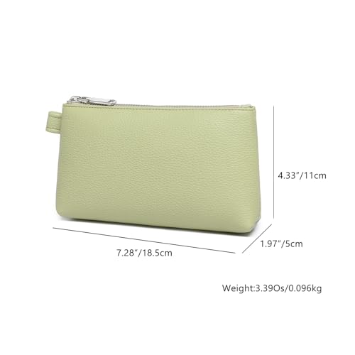 30 Color PU Faux Leather Travel Toiletry Bag for Women, Mini Cosmetic Pouch Organizer with 2 Dividers, Easy Clean Makeup Bag for Purse, Gift Idea (PU Faux Leather/Sage Green) - color: PU/Sage Green