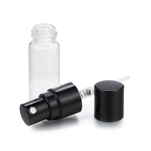 20Pcs 3ml Empty Clear Glass Mist Spray Bottle Refillable Mini Perfume Atomizer Travel Sample Bottle with Black Aluminized Nozzle Makeup Container for Perfume (3ml Black Caps) - color: 3ml Black Caps