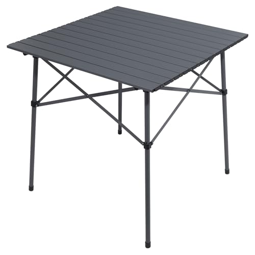 Portal Lightweight Aluminum Folding Square Table Roll Up Top 4 People Compact Table with Carry Bag for Camping, Picnic, Backyards, BBQ, Dark Gray - color: Dark Gray