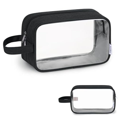 Narwey Clear Travel Toiletry Bags for Traveling Toiletries Men Women, Clear Makeup Bag Cosmetic Bag with Zipper, Make Up Pouch Organizer Bag with Handle, Skincare Beach Snack Medicine Bag, Black - color: Clear-Black