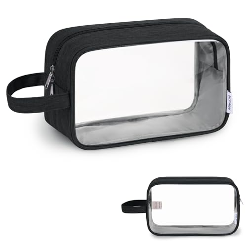 Narwey Clear Travel Toiletry Bags for Traveling Toiletries Men Women, Clear Makeup Bag Cosmetic Bag with Zipper, Make Up Pouch Organizer Bag with Handle, Skincare Beach Snack Medicine Bag, Black - color: Clear-Black
