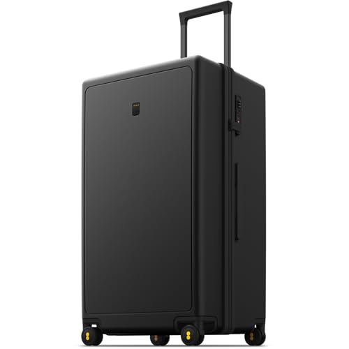 LEVEL8 Trunk Luggages, Large Suitcase 28 Inch Luggage with Spinner Wheels, Luminous Textured Checked Lightweight Hard Shell with Tsa Lock, Black - color: Black, size: Trunk 28 Inch