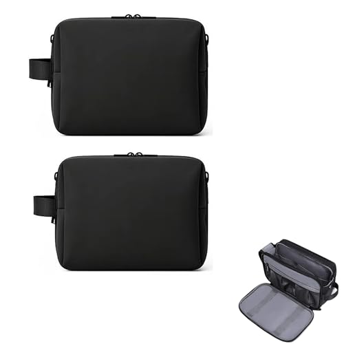 2Pack Men's Toiletry Bags Pu,Travel Toiletry Organizer, Waterproof Shaving Kit Pouch For Storing Daily Essentials like Oiletries and Cosmetics(Black) - color: Black