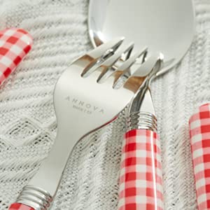 ANNOVA Stainless Steel Colorful Tableware Kitchen Flatware Set Utensils, Includes Dinner Knives, Forks, Spoons, Salad Forks & Dessert Spoons, Modern Rounded Shape (Red Checkered, 20 Pieces) - color: Red