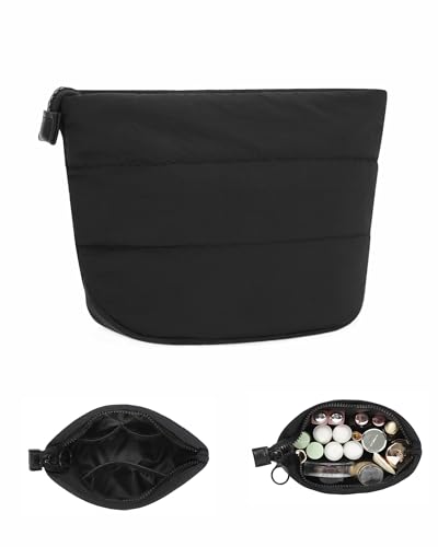 Travel Cosmetic Bag for Purse, Portable Small Makeup Pouch Organizer with Accessories, Traveling Compact Car Bag for Essentials with Compartments, Compact Toiletry Bag for Trip, Office, Home - Black - color: Black, size: Mini