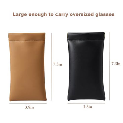 Squeeze Top Sunglass Case, New Organosilicon Soft PU Leather Eyeglass Glass Case Travel Large Sunglasses Pouch - color: Brown+black