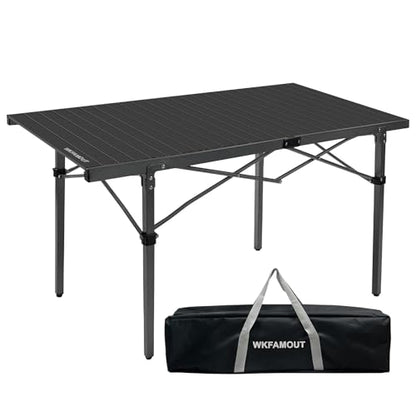 29.9" Tall Folding Camping Table for 2-6 Person, 54.7" Large Aluminum Foldable Roll-up Table Outdoor with Carry Bag for Picnic, Camp, Sturdy, Backyard, Patio - color: Black