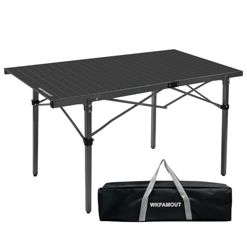 29.9" Tall Folding Camping Table for 2-6 Person, 54.7" Large Aluminum Foldable Roll-up Table Outdoor with Carry Bag for Picnic, Camp, Sturdy, Backyard, Patio - color: Black