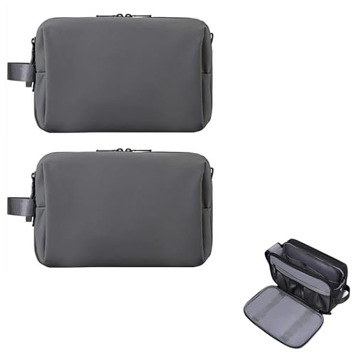 2Pack Men's Toiletry Bag Pu,Travel Toiletry Organizer, Waterproof Shaving Kit Pouch For storing daily essentials like toiletries and cosmetics,Black (Grey) - color: Grey