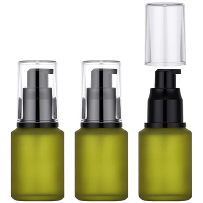 Segbeauty 1oz Frosted Glass Empty Travel Size Bottles for Creams, 3pcs Refillable Lotion Pump Bottle Dispenser, 30ml Liquid Travel Containers, Green Mini Lotion Container Foundation Pump Dispensers - color: Green, style: 3pcs 1oz