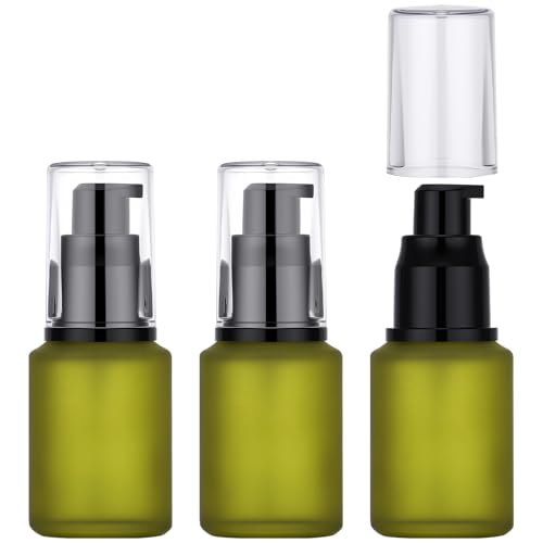 Segbeauty 1oz Frosted Glass Empty Travel Size Bottles for Creams, 3pcs Refillable Lotion Pump Bottle Dispenser, 30ml Liquid Travel Containers, Green Mini Lotion Container Foundation Pump Dispensers - color: Green, style: 3pcs 1oz