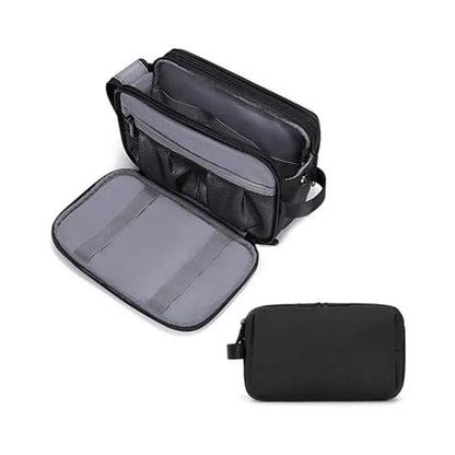 2Pack Men's Toiletry Bags Pu,Travel Toiletry Organizer, Waterproof Shaving Kit Pouch For Storing Daily Essentials like Oiletries and Cosmetics(Black) - color: Black
