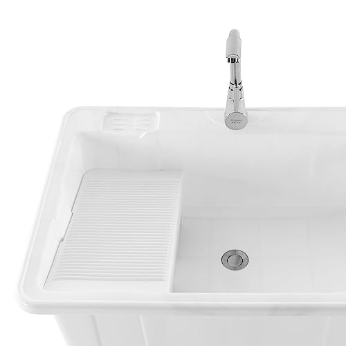 Laundry Sink, Freestanding Plastic Laundry Sink With Washboard Utility Sink Laundry Tub Indoor and Outdoor Utility Sink with Faucet Hoses Drain Kit for Laundry Room Washing Room Garden Garage - color: 31.5*22.05*31.5in -White