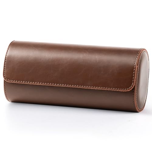 Triple Leather Watch Box, Vintage Watch Roll Travel Case for Men and Women, Brown - color: Brown, size: Triple