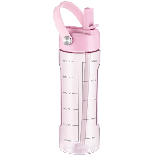 GOPPUS 20oz Clear Water Bottle with Flip Straw, Lightweight, Leakproof, Easy Carry and BPA-Free, Tritan Water Bottlefor Sport, Travel, Outside (Pink) - color: Pink, size: 20 Ounces