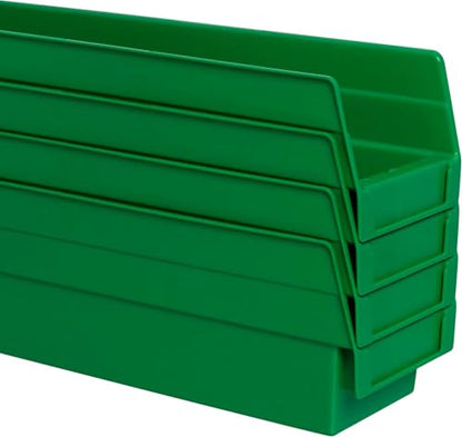 Akro-Mils 30128 Plastic Shelf Bins, Heavy Duty Storage Bins for Garage, Closet, and Drawer Organization, 18-Inch x 4-Inch x 4-Inch, Green, 12-Pack - color: Green