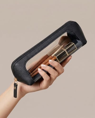LETGO Clear Makeup Bag Travel Cosmetic Case Transparent Toiletry Bag with Zipper, Portable Make Up Organizer Traveling Compact Car Bag for Essentials (Slim, Black) - color: Black, style: Slim