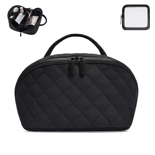 Makeup Bag,Quilted Puffer Cosmetic Bags,Travel Toiletry Bag for Women,Large Capacity Waterproof Make up Bag Set - color: Black, size: Large