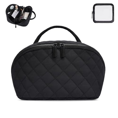 Makeup Bag,Quilted Puffer Cosmetic Bags,Travel Toiletry Bag for Women,Large Capacity Waterproof Make up Bag Set - color: Black, size: Large