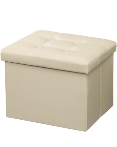 AmasSmile Storage Ottoman Folding Foot Rest Stool, Leather Footstool Bench, Short Ottoman Stool, Storage Foot Rest Store, Books (Beige, 17" D x 13" W x 13" H) - color: Beige 1 Pack, size: 17"*13"*13"inch