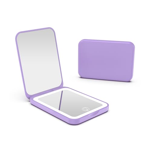 Kintion 2025 Pocket Mirror, Rechargeable Dimmable 3 Color Lighting 1X/3X LED Compact Travel Makeup Mirror for Purse, Portable, Folding, Handheld, Small Lighted Mirror for Women Gift, Purple - color: Purple