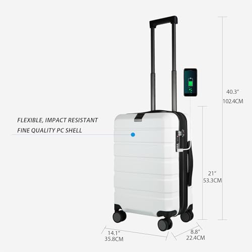 KROSER Hardside Expandable Carry On Luggage with Spinner Wheels & Built-in TSA Lock, Durable Suitcase Rolling Luggage with USB Port, Carry-On 20-Inch, White - color: White